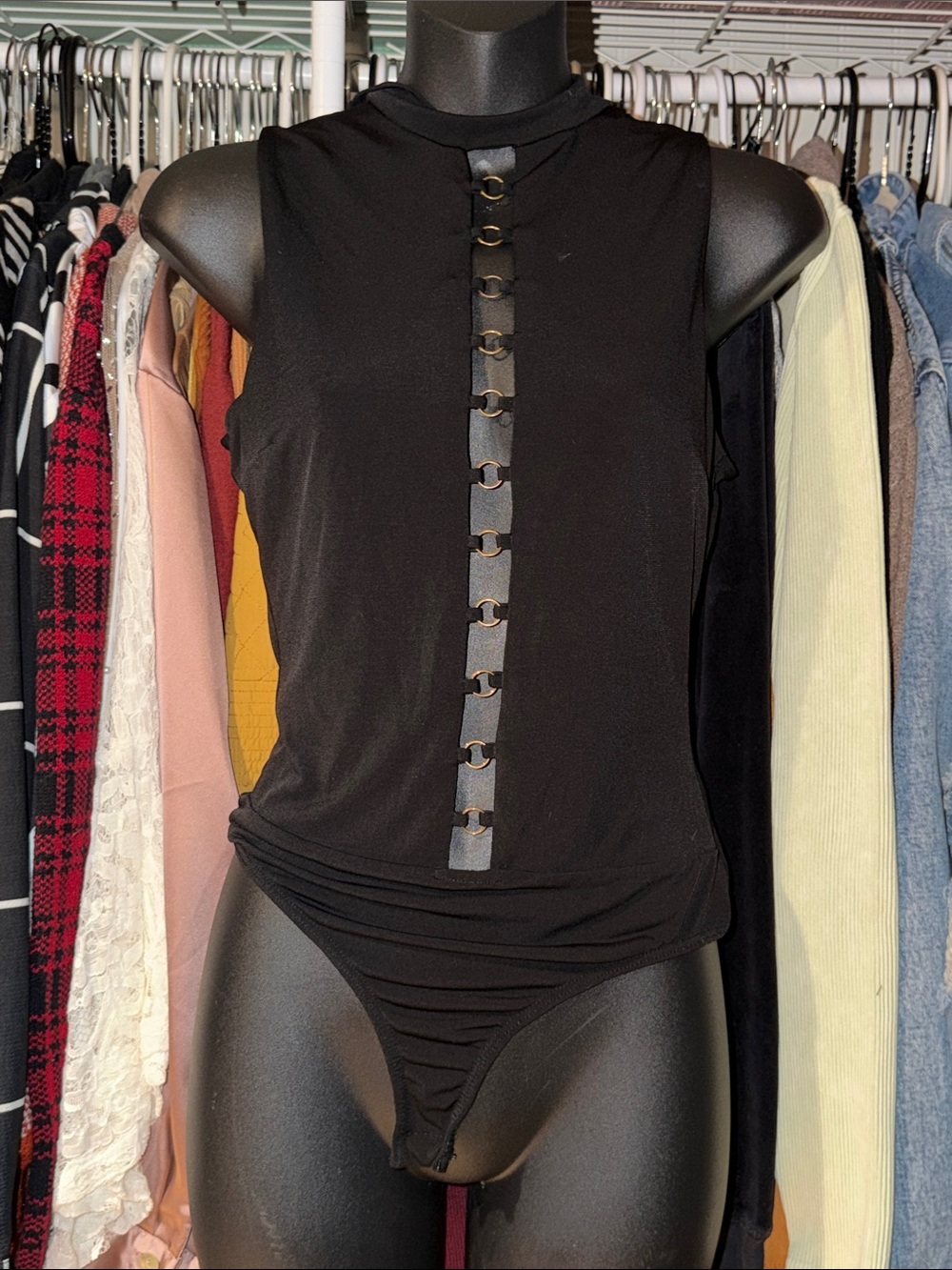 Charlotte Russe Black Sleeveless Hook-Front Bodysuit